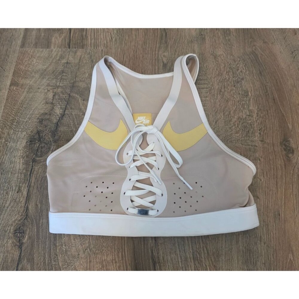 NIKE Air Force One Ladies Tan Swoosh Logo Tie Front Sports Bra S - DD1432-292
